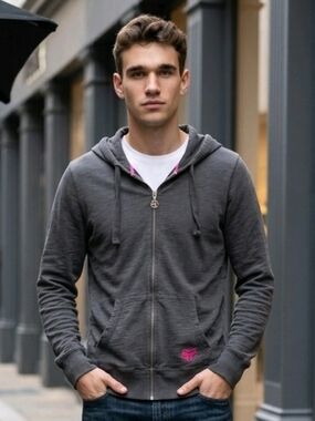 Fox Racing Full-Zip Hoodie Dark Grey With Pink Logo Detailing L